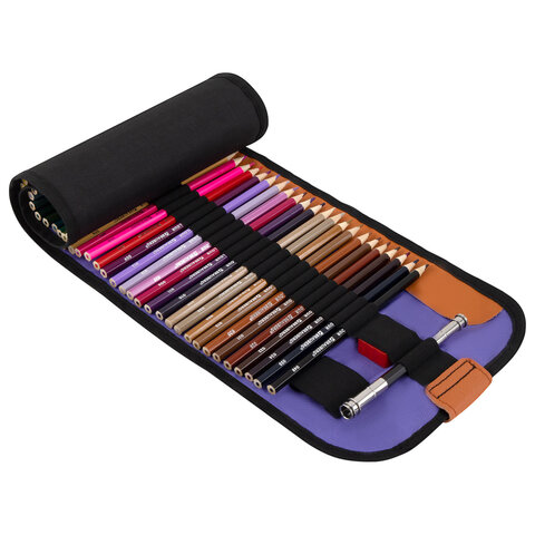 Карандаши цветные супермягкие яркие классические в пенале-скрутке BRAUBERG MAX 50 цветов + держатель и точилка, натуральное дерево, 182007 - фото 1