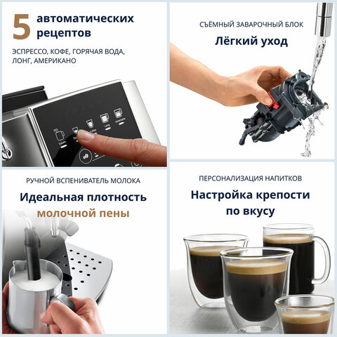 Кофемашина DELONGHI Magnifica Start ECAM220.30.SB, 1450 Вт, объем 1,8 л, ручной капучинатор, серебристо-черная - фото 4