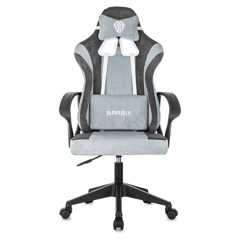 Кресло компьютерное BRABIX "Forcer GM-127", 2 подушки, ткань, серое/светло-голубое, 533214 - фото 3