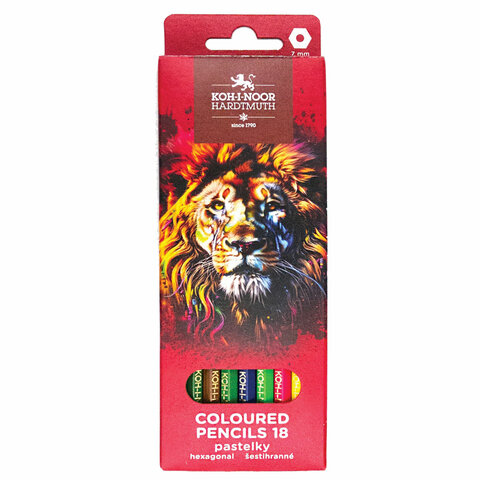 Карандаши цветные KOH-I-NOOR "RED LION" 18 цветов, шестигранные, 2,8 мм, натуральное дерево, 3553/18, 3553018063KS - фото 1