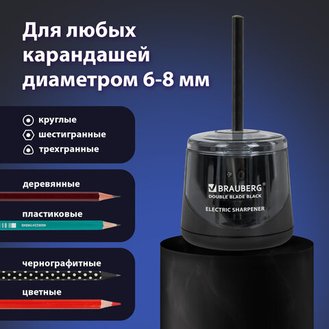 Точилка электрическая BRAUBERG DOUBLE BLADE BLACK, двойное лезвие, питание от 2 батареек АА, 271336 - фото 13