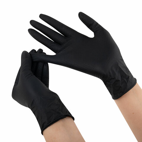 Перчатки нитриловые сверхпрочные с текстурой SFM MEGA TEX BLACK, Германия, 25 пар (50 шт.), размер XL (очень большой) - фото 3