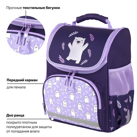 Ранец ПИФАГОР BASIC, 1 отделение, 3 кармана, эргономичная спинка, "Happy bear", 35х28х18 см, 272047 - фото 11