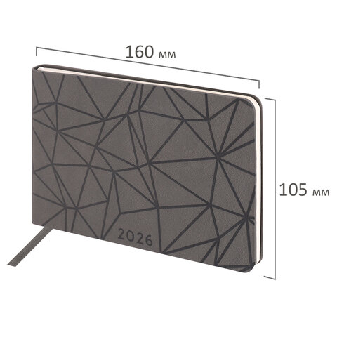 Еженедельник датированный 2026 МАЛЫЙ ФОРМАТ 105х160 мм, А6, BRAUBERG "Imprint", тиснение, черный, 117209 - фото 2