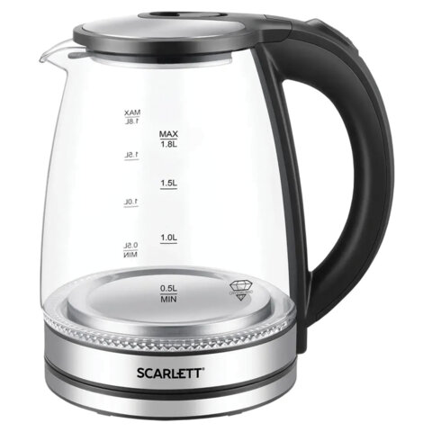 Чайник SCARLETT SC-EK27G103, 1,8 л, 1800 Вт, закрытый нагревательный элемент, стекло, черный - фото 1