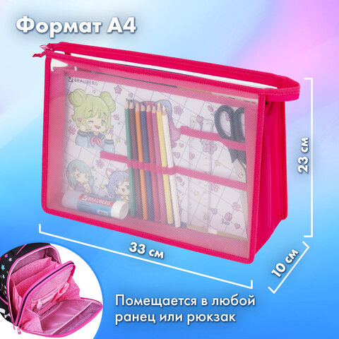 Папка для труда BRAUBERG А4, 2 отделения, пластик, молния сверху, органайзер, "Anime party", 272214 - фото 9
