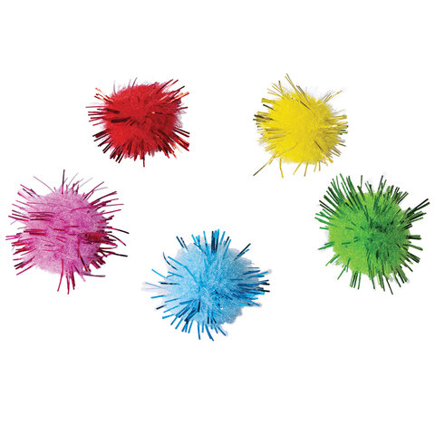 Помпоны для творчества, блестящие, 5 цветов, 15 мм, 50 шт., ОСТРОВ СОКРОВИЩ, 661427 - фото 3