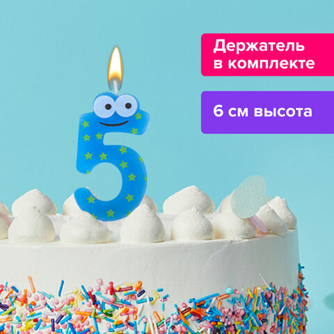 Свеча-цифра для торта "5" "С глазками", 6 см, ЗОЛОТАЯ СКАЗКА, с держателем, в блистере, 591408 - фото 6