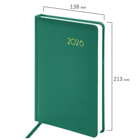 Ежедневник датированный 2026, А5, 138x213 мм, BRAUBERG "Select", балакрон, зеленый, 117083 - фото 2