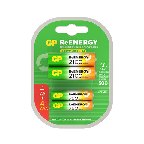 Батарейки аккумуляторные GP ReEnergy Ni-Mh НАБОР 8 шт. (ПРОМО 4+4), AA+ААА (HR6+HR03), 2000 mAh + 750 mAh, 210AAHC/75AAAHC - фото 1