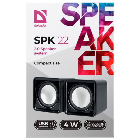 Колонки компьютерные DEFENDER SPK 22, 2.0, 2х2, 5Вт, пластик, черный, 65503 - фото 4