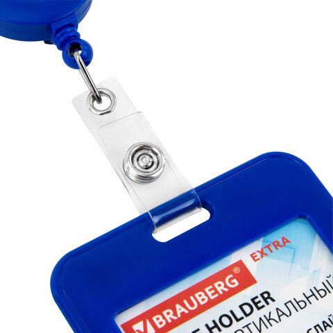 Бейдж вертикальный (85х54 мм), с рулеткой 70 см с клипом, СЛАЙДЕР, синий, BRAUBERG EXTRA, 238844 - фото 3