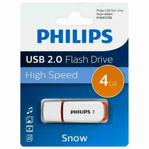 Флеш-диск 4 GB PHILIPS SNOW, разъем USB 2.0, оранжевый, FM04FD70B/97 - фото 3
