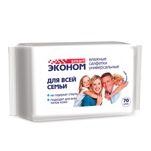 Салфетки влажные, 70 шт., ЭКОНОМ SMART, для всей семьи, 30024 - фото 1