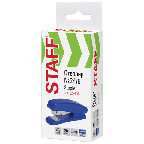 Степлер №24/6, 26/6 STAFF "Basic", до 20 листов, синий, 227406 - фото 2