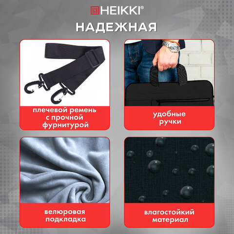 Сумка портфель HEIKKI NOVATION (ХЕЙКИ) с отделением для ноутбука 13-14", багажная лента, черная, 28х38х3 см, 272594 - фото 17