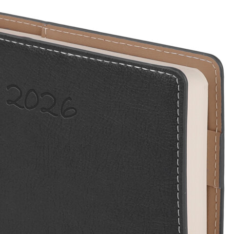 Ежедневник датированный 2026, А5, 143х218 мм, BRAUBERG "Journal", под кожу, застежка, держатель для ручки, органайзер, черный, 117382 - фото 6