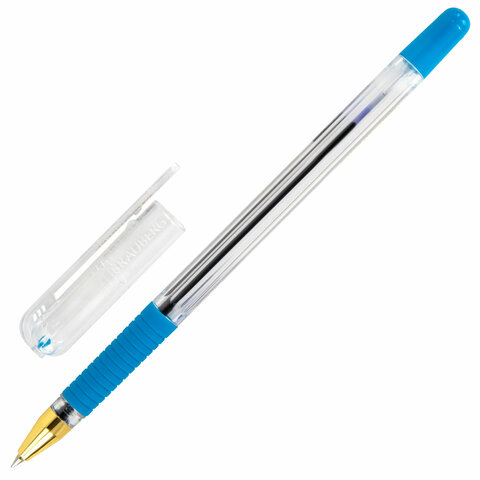 Ручки шариковые с грипом BRAUBERG "X-ONE", НАБОР 10 ШТУК, СИНИЕ, корпус прозрачный, узел 0,5 мм, линия письма 0,35 мм, 143990 - фото 3