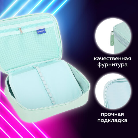 Пенал-косметичка BRAUBERG БОЛЬШОЙ, 1 отделение, 1 откидная планка, ткань, 21x15x6 см, "Mint", 270705 - фото 10