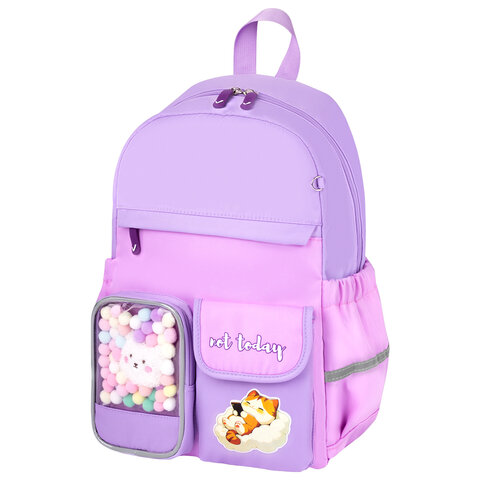 Рюкзак BRAUBERG PASTEL с термонашивками в комплекте, "Not today", сиреневый, 40х29х14 см, 273127 - фото 1