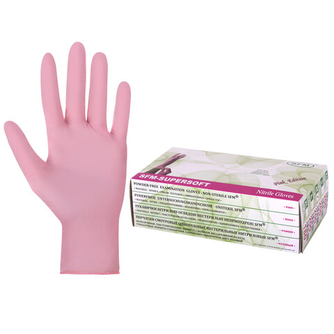 Перчатки нитриловые смотровые SFM Supersoft PINK, Германия, 100 пар (200 шт.), размер M (средний), розовые - фото 1