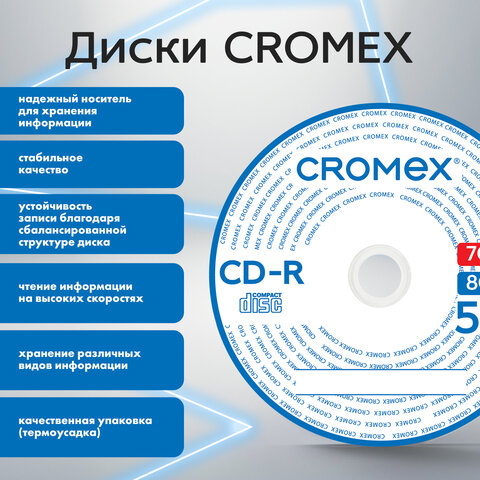 Диски CD-R CROMEX, 700 Mb, 52x, Bulk (термоусадка без шпиля), КОМПЛЕКТ 100 шт., 513779 - фото 7