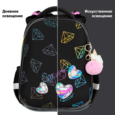 Ранец BRAUBERG LUMINOUS, 2 отделения, с брелоком, "Бриллианты", СВЕТЯЩИЙСЯ РИСУНОК, 38х29х16 см, 272070 - фото 12