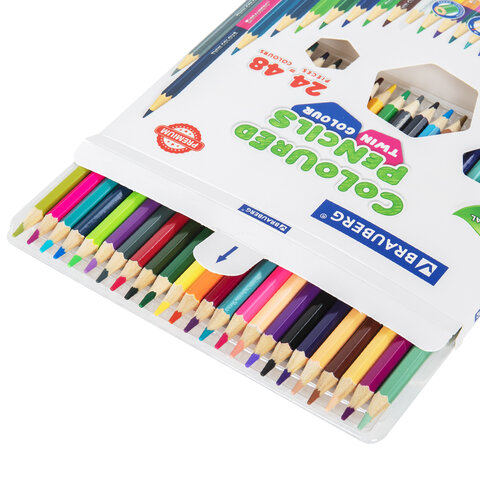 Карандаши цветные двусторонние BRAUBERG PREMIUM TWIN COLOUR, 24 штуки, 48 цветов, шестигранные, грифель 3,3 мм, натуральное дерево, 181875 - фото 2