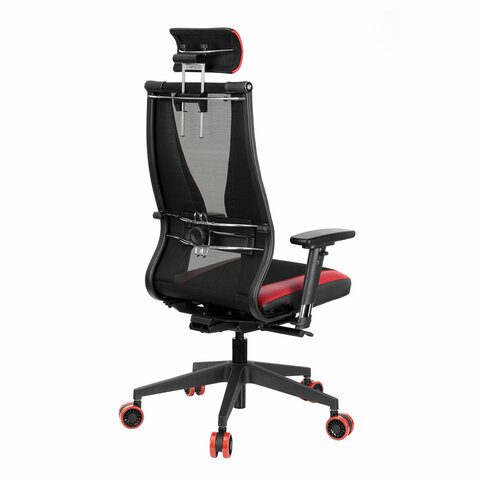 Кресло компьютерное МЕТТА "ErgoLife" 10 B2-170D, 2D-подголовник, экокожа/сетка, черное/красное - фото 4