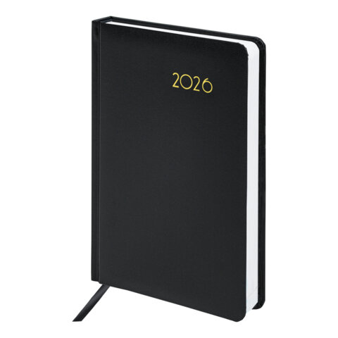 Ежедневник датированный 2026, А5, 138x213 мм, BRAUBERG "Select", балакрон, черный, 117086 - фото 1