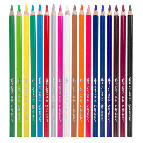 Карандаши цветные акварельные BRAUBERG PREMIUM AQUARELLE, 18 цветов, трехгранные, утолщенный грифель 4 мм, натуральное дерево, 181672 - фото 3