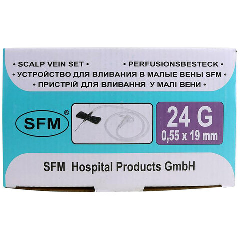 Иглы-бабочки для вливания в малые вены SFM 0,55 х 19 - 24G, КОМПЛЕКТ 100 штук, LUER - фото 6