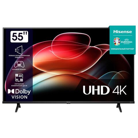 Телевизор HISENSE 55A6K, 55" (139 см), 3840x2160, 4K, 16:9, SmartTV, Wi-Fi, черный - фото 1
