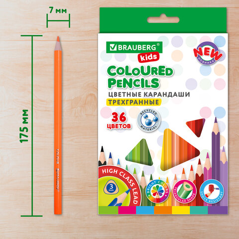 Карандаши цветные BRAUBERG KIDS NEW, 36 цветов, трехгранные, грифель 3 мм, 182003 - фото 14