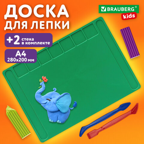 Доска для лепки А4, 280х200 мм, BRAUBERG KIDS, зеленая, 7 отделений для пластилина, 2 стека, 274258 - фото 7