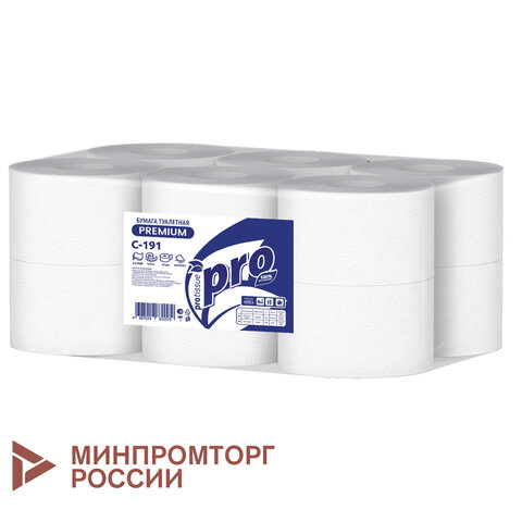 Бумага туалетная 170 метров, PROtissue (T2) PREMIUM, 2-слойная, белая, КОМПЛЕКТ 12 рулонов, С191 - фото 1
