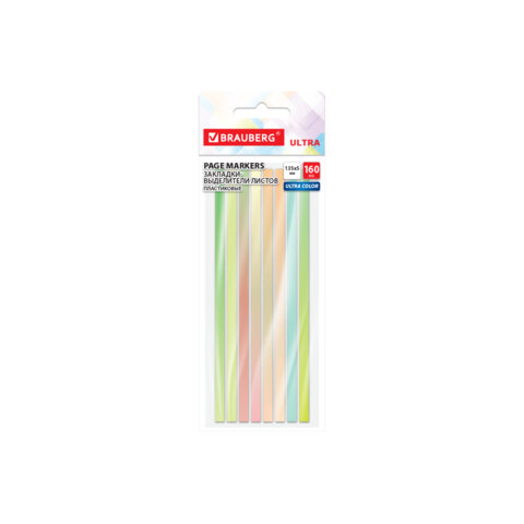 Закладки клейкие, выделители текста, BRAUBERG ULTRA COLOR, 135х5 мм, 160 штук (8 цветов х 20 листов), 116685 - фото 1