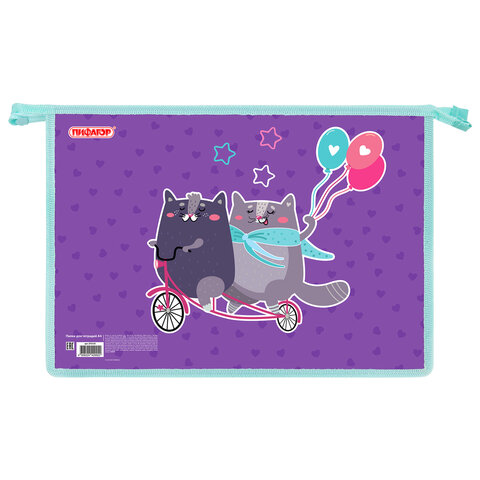 Папка для тетрадей ПИФАГОР А4, 1 отделение, картон/пластик, на молнии, "Bike cats", 272125 - фото 1