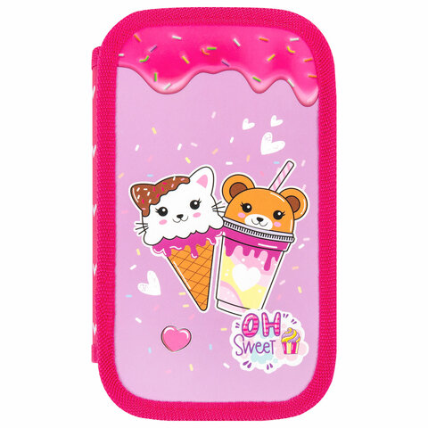 Пенал ЮНЛАНДИЯ, 2 отделения, картон с эффектом soft-touch, 19х11 см, "Candy friends", 272263 - фото 2