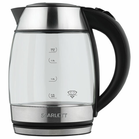 Чайник SCARLETT SC-EK27G94, 1,7 л, 2200 Вт, закрытый нагревательный элемент, стекло, черный - фото 2