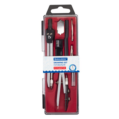 Готовальня BRAUBERG "Architect", 8 предметов: циркуль + кронциркуль, вставки + держатель, отвёртка, точилка, грифель, 210659 - фото 7