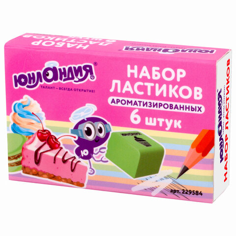 Набор ластиков ЮНЛАНДИЯ "СЛАДКИЕ ИСТОРИИ" 6 шт., размер 21х21х16 мм, ароматизированные, 229584, - фото 7