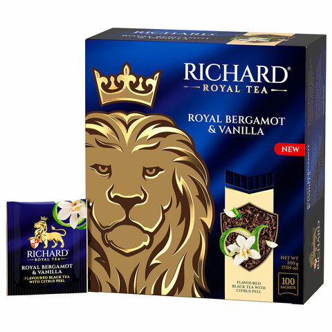 Чай RICHARD "Royal bergamot & vanilla" черный, 100 пакетиков в конвертах по 2 г, 102736 - фото 1