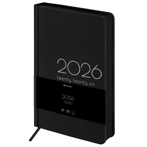 Ежедневник датированный 2026 А5 138x213 мм, BRAUBERG "Vista", под кожу, твердый, "Black coal", 117460 - фото 1