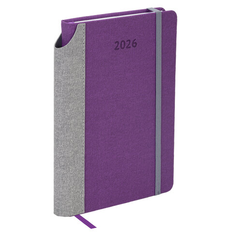 Ежедневник датированный 2026 А5 138x213 мм, BRAUBERG "Mosaic", под кожу, карман для ручки, фиолетовый, 117113 - фото 1