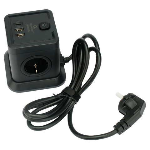Сетевой фильтр CABLEXPERT Tower, 4 розетки, 10 А, 1 x Type-C PD, 20 Вт, 2 х USB, 2 м, черный, TWR-4-CU2-B-2 - фото 2
