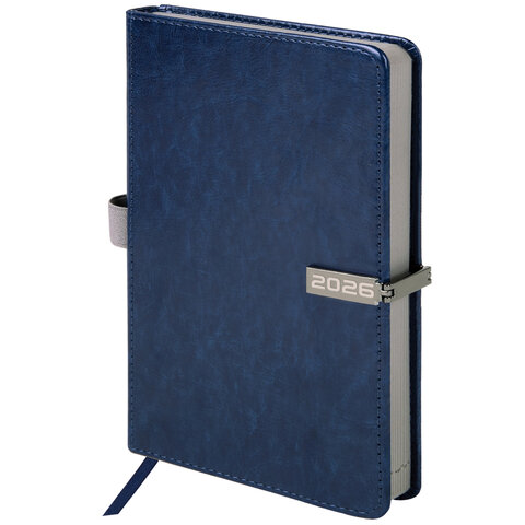 Ежедневник датированный 2026 А5 138x213 мм, BRAUBERG "Inspiration", под кожу, цветной срез, синий, 117474 - фото 1