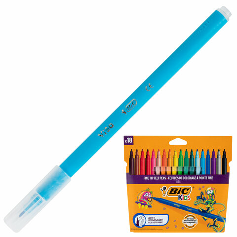 Фломастеры BIC "VISA", 18 цветов, суперсмываемые, вентилируемый колпачок, европодвес, 888681 - фото 2