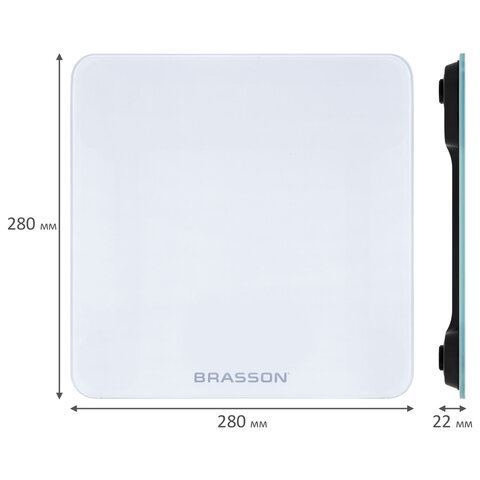 Весы напольные BRASSON (БРАССОН) FS-28С, 28x28 см, электронные, LED-дисплей, до 180 кг, стекло, белые, 458448 - фото 7