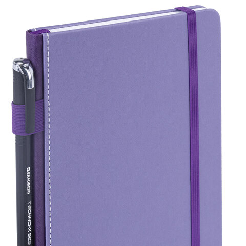 Блокнот А5 135x212 мм BRAUBERG "Edge", под кожу, резинка, держатель, 80 л., клетка, сиреневый, 117150 - фото 6